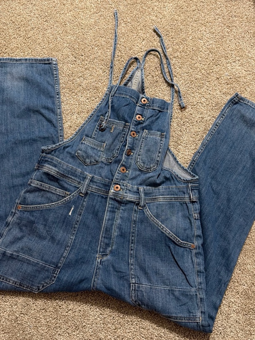 Anthropologie-Pilcro Denim Button-Front Overalls - Boho